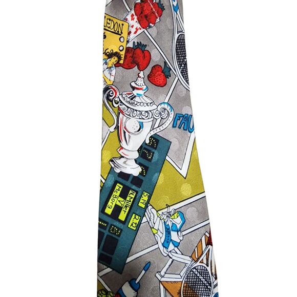 Vintage 1990 Nicole Miller Wimbledon, US Open Tennis Hand Sewn Silk Tie Racquet - Picture 2 of 5
